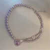 Collane con ciondolo Viola Love Big Crystal Zircon Pearl Collana cucita Donna Luxury High-gloss