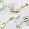Spoons Gold Plating Ladle Coconut Trees Leaf Branch Plant Spoon Metal Carving Spoons Kitchen Accessories Coffe Dessert 2 2Sd C2 Drop Dhyvq