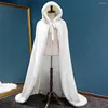 Wraps Femmes Chaud Fausse Fourrure Garniture Hiver Cape De Mariée Longue Cape De Mariage À Capuche Pour Noël Thermique Épaissir En Plein Air Lady Roulé Cape