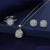 Ensembles de bijoux de mariage Ensemble de bijoux en diamant de laboratoire élégant 925 Sterling Sier fête anneaux de mariage boucles d'oreilles collier pour les femmes promesse Moiss Dh2Sk