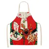 Parent-child Kitchen Apron Merry Christmas Printed Sleeveless Cotton Linen Aprons for Kids Men Women Home Cleaning Tools