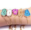 Charm Armbänder 3PCS Goldfarbe Natürliche Geode Achatscheibe Verstellbare Kette für Frauen