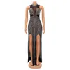 Casual Dresses Women Sexy Mesh Perspective Dress Long Sleeve Maxi Woman Shinny Club Party Female Summer Outfits