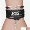 Charm Armbänder Neue Kreuz Charm Geflochtene Leder Seil Armbänder Für Frauen Männer Religiöse Jesus Liebe Unendlichkeit Armband Handgemachte Jewelr Dh6Br