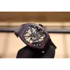 Luxury Mens Mechanics Watches armbandsur Färg Fiber Skal ihålig design Män handleden Titta på svänghjulsrampekare Importerad mekanisk