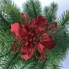 Kerstdecoraties 10 stks glitter kunstmatige poinsettia bloemen kerstbomen voor huisfeest 2023 navidad jaar ornament