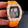 Luxe heren mechanica horloge merk heren automatisch mechanisch skelet rose goud groen fleur rubber roestvrij staal tourbillion bloem