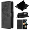 Imprint Butterfly Leather Wallet Cases For Samsung Z Fold 4 3 Fold4 Zfold4 Galaxy Fold3 ZFold3 5G Flower Floral Stylish Holder Flip Cover Folding Shockproof Pouch