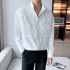 Koszulki męskie jesienne czarne białe koszula z długim rękawem Mężczyźni Slim Fashion Social Mens Korean Pleted M-3xl