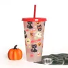 Creative Drinkware Cups de plástico de revolução de cores frias copo de suco de decoração de halloween com tampa e palha SN4226