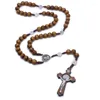 Colares pendentes Colar de Menwomen Songlong Christ Christ Wooden Beads 10mm Rosário Rosário Jóias de Cadeia Cruzada de Corda