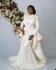 Vestidos de noiva de sereia de luxo de colarinho alto de colarinho comprido vestidos de noiva mu￧ulmanos el￡sticos de cetim el￡stico Trian vestidos de novia