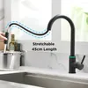 Kitchen Faucets Brushed Nickel Faucet Single Hole LED Style Pull Out Spout Sink Stream Sprayer Head Black Mixer Tap 866006