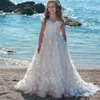 Girl Dresses A Line 3D Flower Floor Length Belt For Wedding Pageant First Communion Gowns