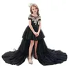 Girl Dresses Boho Tiered Black Flower For Weddings Children Pageant Gowns Lace And Tulle Kids Beach Wedding