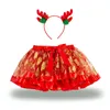 Kerst Kids Girls Tutu Rok Jurk Deer Xmas Tree Sterren Gedrukte glitterjurken met haarstokken Kinderen Parlijnen Party Dance Frocks Ballet Skirts M4210