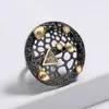 Cluster Rings Exaggerated Ring For Women's Personality Round Hollow Two-color Black Gold Italian Jewelry Mens