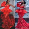 2022 Arabo Aso Ebi Red Mermaid Prom Dresses Pizzo elegante sera formale festa secondo ricevimento compleanno abiti di fidanzamento vestito ZJ778