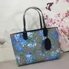 Blommig axel butik väska designer kvinnor handväskor lady tote väskor tvåsidig handväska gammal blomma duk äkta läder klassisk bokstäver kvalitet stor kapacitet 7 färger