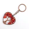 Porte-clés en cristal de pierre concassée naturelle, pendentif d'arbre de vie en forme de cœur, porte-clés de voiture