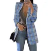 Women's Suits Women's Blazers Coat Spring And Autumn Slim Fit Plaid Turn-down Collar Blazer Casual Long Sleeve Cardigan Notched