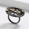 Cluster Rings Exaggerated Ring For Women's Personality Round Hollow Two-color Black Gold Italian Jewelry Mens