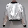 Femmes en cuir femmes fausse veste à manches longues Vintage motard court manteau à glissière moteur Pu argent noir rouge haute rue femme manteaux