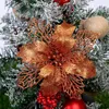 Christmas Decorations 10PCS Glitter Artificial Poinsettia Flowers Xmas Tree Decor For Home Party 2023 Navidad Year Ornament