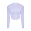 lu-220 Yoga Tops Gym Clothes Women Sexy Side Seam Split Nude Fitness Long Sleeve Tees Casual Running Sports Shirt
