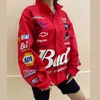 women winter jacket Coat Red Printed zipper Long Sleeve racing Jackets Vintage Sport Style Polyester Bomber Jacket Women 210827220C