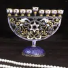 Titulares de vela 9 Ramo Menorah Candellestick Titular Crystal Rhinestones Bejeweled Painted Flower Pattern Candelabra