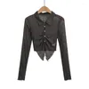 Women's Blouses Women Button Front Frilly Mesh Blouse