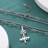 Colares pendentes Dawapara Satanás Cruz Cross Pentagrama Colar de Aço Antelhado Dupla Camada para Homens Mulheres Amulet Halloween Presente