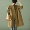 Casacos de trincheira feminina Logo Casual Mulheres Longa Jaqueta Sólida Vintage Botões de Autumn Buttons Cardigan Geralmente