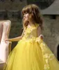 Robes de fille 2022 Princesse Bright Yellow Garden Fleur filles pour la robe de bal de mariage en tulle petit enfant Pageant Robes