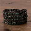 Charm Armband High End 4mm Bloold Stone Pärled Wrap Armband Boho 5 Lager Läderuttalande smycken Friends Gift Drop