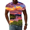 Camisetas masculinas 2022 Men T-shirt 3D Impressão Natural Paisagem Moda O-Gobes Casual Rua Casual Plus Size Tops-Verão de vendedor