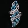 Wedding Rings Dazzling Sky Blue Gems Onyx & White Silver Plated Argent Jewelry Us# Size 6 / 7 8 9 S0840