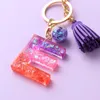 Keychains A-Z 26 문자 키 체인 Tassels Crystal Glitter Resin Keyring for Women Bag Carms Car Key Holder 액세서리