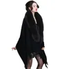 Femmes 100 Laine Cape Pashmina Réel Entier Col De Fourrure De Renard Poncho Mariée Fête Noir