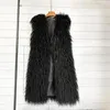 Women's Fur Long Vest Jacket Mongolia Sheep Women Colorful Warm Faux Plush Coats Autumn Winter Furry Outerwear Maxi Coat Windbreaker