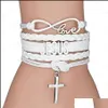 Charm Bracelets New Cross Charm Braided Leather Rope Bracelets For Women Men Religious Jesus Love Infinity Wristband Handmade Jewelr Dh6Br