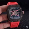 Lyxklockor kopior RichAdmills Automatic Chronograph Armswatch Red Black Canvas Rubber Armband Tourbillion Limited Sapphire Carbon Fiber 59xz