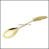 Spoons Gold Plating Ladle Coconut Trees Leaf Branch Plant Spoon Metal Carving Spoons Kitchen Accessories Coffe Dessert 2 2Sd C2 Drop Dhyvq