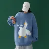 Herrtröjor överdimensionerade stickade du tröja wow men harajuku vintertecknad gåsmönster pullover manlig hiphop streetwear lös pull homme g221018