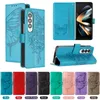 Imprint Butterfly Leather Wallet Cases For Samsung Z Fold 4 3 Fold4 Zfold4 Galaxy Fold3 ZFold3 5G Flower Floral Stylish Holder Flip Cover Folding Shockproof Pouch