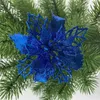 Kerstdecoraties 10 stks glitter kunstmatige poinsettia bloemen kerstbomen voor huisfeest 2023 navidad jaar ornament