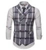 Männer Westen 2022 Tweed Anzug Männer Weste Plaid Ärmellose Jacke Für Weste Vintage männer Mit Revers Gilet Homme Kostüm