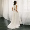 Vestido de noiva 2 peças vestidos de noiva vestidos de cetim simples A-line Boho 2022 Sweep Train Elegant Bride Princess Beach vestido de praia