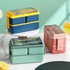 Dinnerware Sets 700/1400ML 2 Layers Lunch Box Japanese Style Bento With Fork Spoon Leakproof Microwavable Kitchen Storage Container